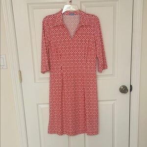 J. McLaughlin Catalina cloth Red and White Patterned Dress 3/4 sleeve medium